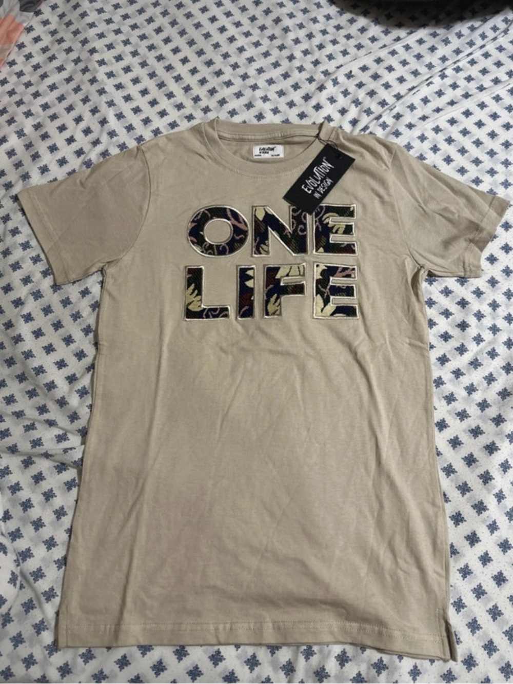 Revolution Kids Short Sleeve Tee in Beige with Multicolor 'ONE LIFE' Graphic
